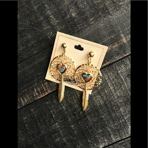 Vintage Gold Rainbow flake Turquoise Earrings Rhodium 14kt. Plate